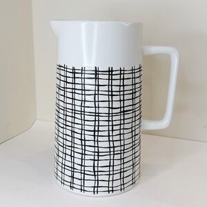 Pier 1 Imports Retired Ceramic Pitcher MCM Retro Off White Black Cross Hatch